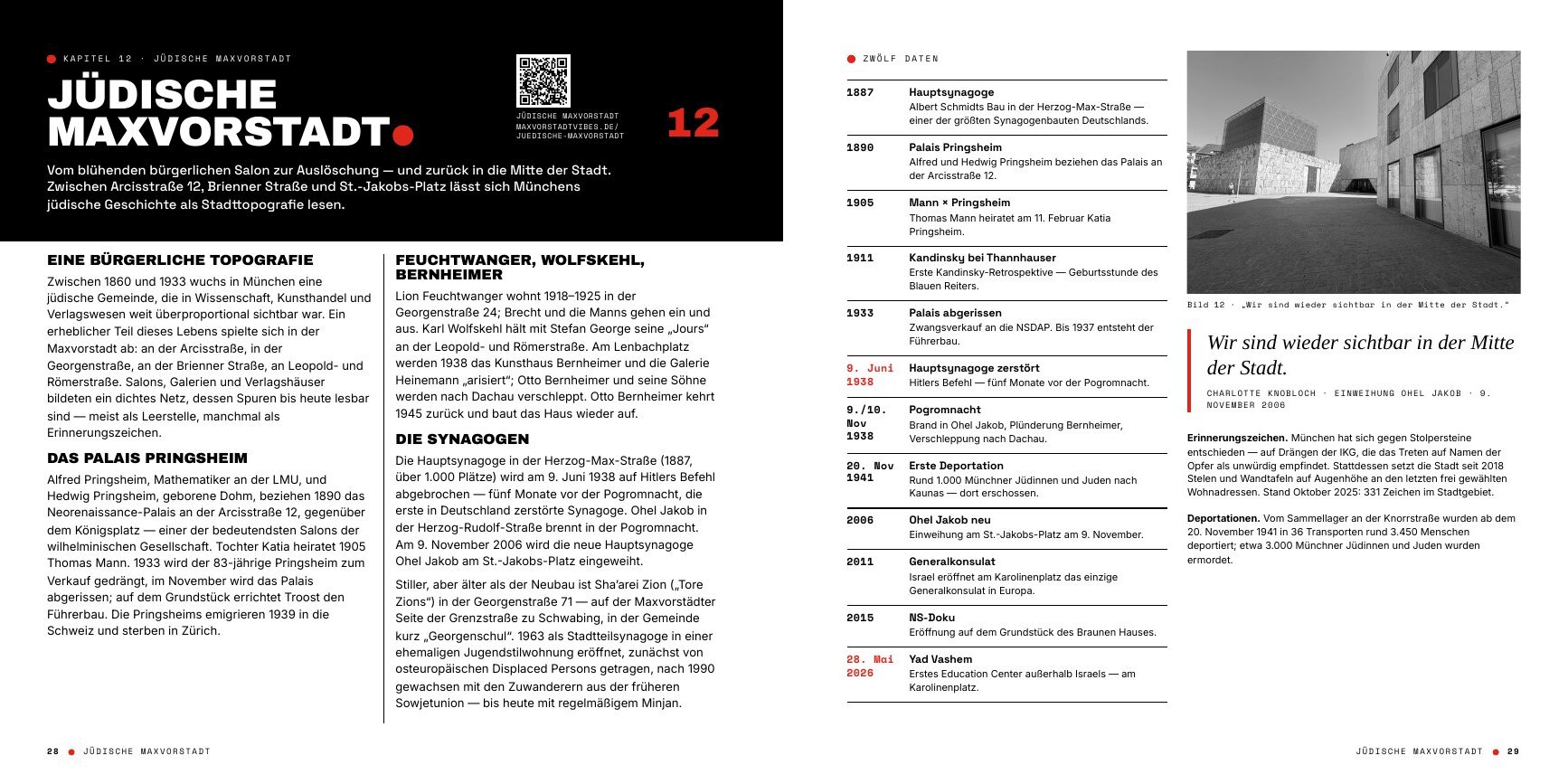 Doppelseite 28–29 des Buchs: Kapitel Jüdische Maxvorstadt.