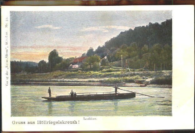 Historische Postkarte aus Höllriegelskreuth — Brückenwirt, Isartal, Burg Grünwald.